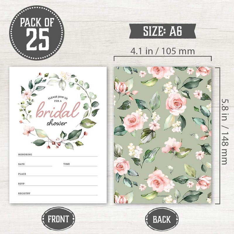 Hat Acrobat Bridal Shower Invitations with Envelopes â€“ Set of 25 Floral Fill-in Style Bridal Shower Invites with Envelopes, Perfect for Bridal Party, Wedding Shower - Image 2